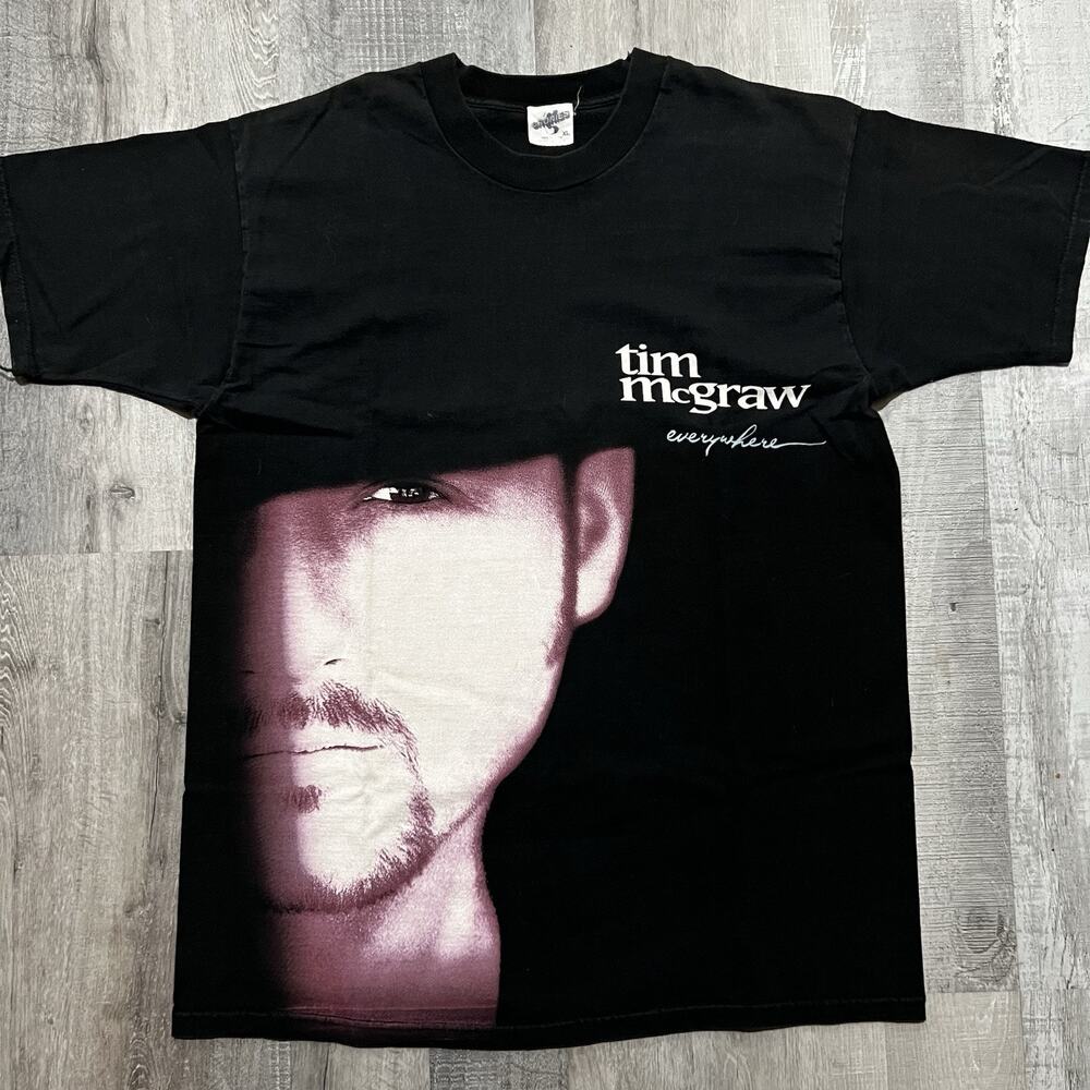 Vintage Tim Mcgraw Everywhere T Shirt Black Big Face Country Concert Band Tee XL